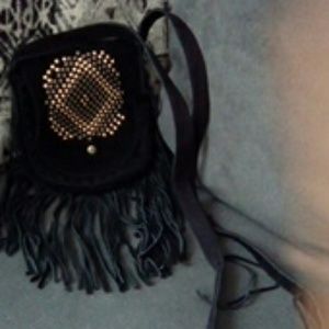 Suede fringed messenger bag